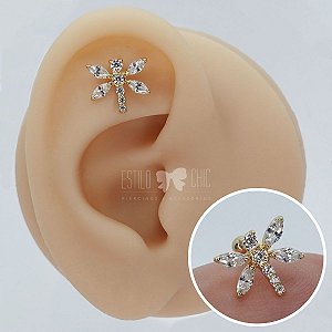 Piercing Microbell Ouro 18K Libélula Zircônias