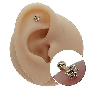 Piercing Microbell Ouro 18K Flor 6 Zircônias