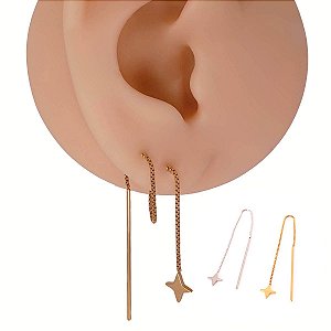 Piercing Palitinho Corrente em Aço Cirúrgico Estrela Quatro Pontas