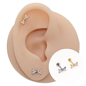 Piercing Labret em Titânio Laço Zircônias Cravejadas