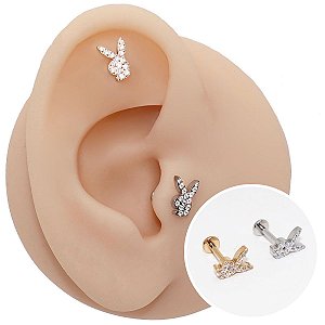 Piercing Labret em Aço Cirúrgico Coelhinho Zircônia Cravada