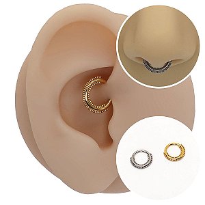 Piercing Argola em Aço Cirúrgico Com Detalhes