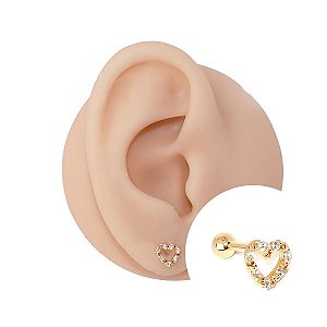Piercing Microbell Reto Zircônia em Ouro 18K Coração