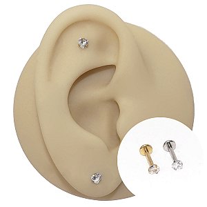Piercing Labret Plug em Aço Cirúrgico Coração Zircônia