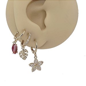 Mix Brincos Argola Folheado Costela de Adão