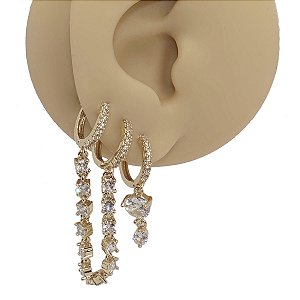Mix Brincos Folheado Argola Corrente Zircônia