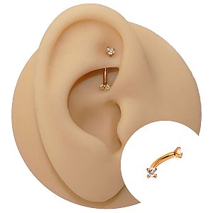 Piercing Microbell Curvo em Aço PVD 2 Cristais Dourado