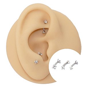 Piercing Microbell Curvo em Aço 2 Cristais