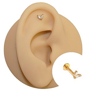 Piercing Labret em Aço Círurgico Folhas Zircônia