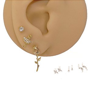 Mix Brincos Prata 925 Bailarina Zircônias