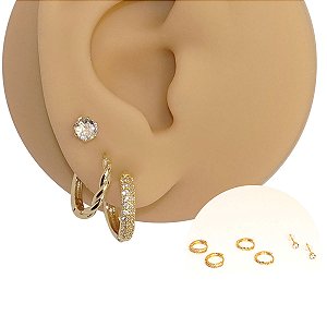 Mix Brincos Prata 925 Torcidinha Zircônia