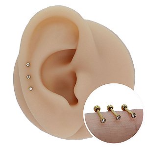 Trio Piercings Australianos em Aço Dourado Microbell