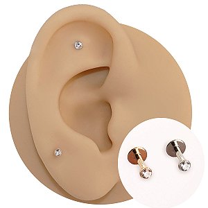 Piercing Labret Ouro 18K Ponto de luz Com Zircônia