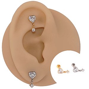 Piercing Labret em Titânio Coração Zircônia com Pingente Redondo