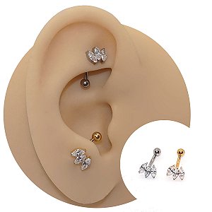 Piercing Curvo em Titânio Três Navetes