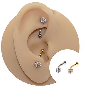 Piercing Curvo em Titânio Flor Seis Pétalas
