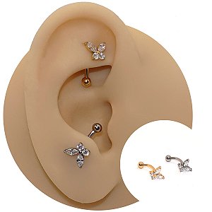 Piercing Curvo em Titânio Borboleta Zircônia