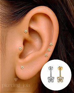 Piercing Australiano Labret em Titânio Mini Flor