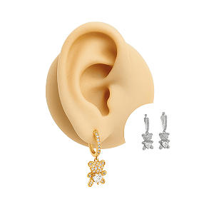 Brinco Argola Clicker Folheado Ursinho Cravejado