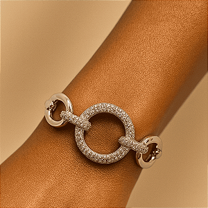 Pulseira Bracelete Folheado Luxo Zircônias