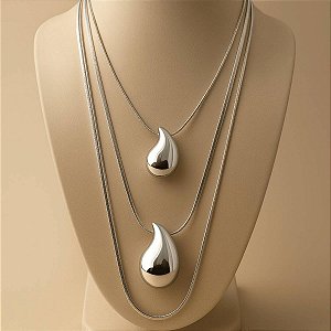 Colar Gargantilha Folheado Corrente Laminada Gotas