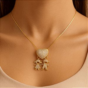 Colar Gargantilha com Zircônias Folheado Coração Gril & Boy