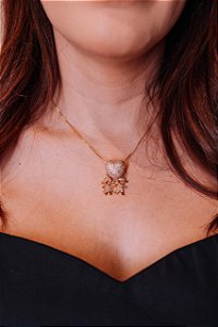 Colar Gargantilha com Zircônias Folheado Coração Gril & Boy