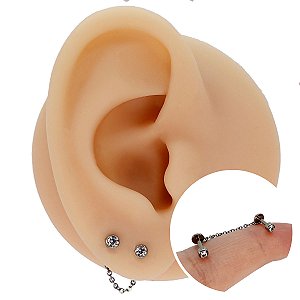 Piercing Labret Duplo em Aço Cirurgico PVD com Corrente