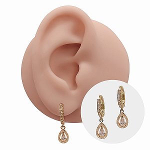 Brinco Argola Folheado Drop Double Zircônia