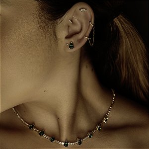 Colar Gargantilha Folheado com Brinco Gota Zircônia