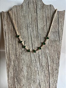 Colar Gargantilha Folheado com Brinco Gota Zircônia