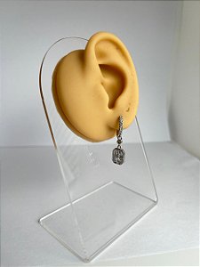 Brinco Argola Folheado Clicker Pingente Quadrado