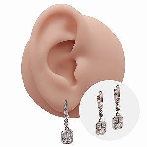 Brinco Argola Folheado Clicker Pingente Quadrado