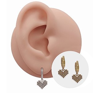 Brinco Argola Folheado Clicker Coração Cravejado