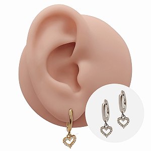 Brinco Argola Folheado Clicker Coração Zircônia