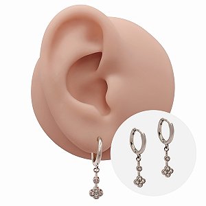 Brinco Argola Folheado Clicker Trevo Zircônia