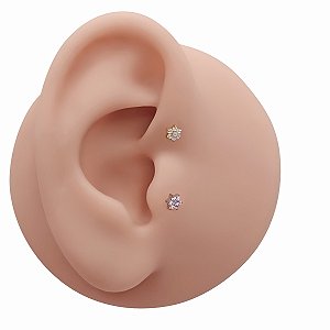 Piercing Australiano Labret em Titânio Mini Flor 6 Zircônias