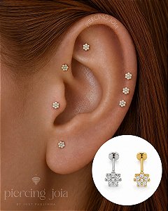 Piercing Australiano Labret em Titânio Mini Flor 6 Zircônias