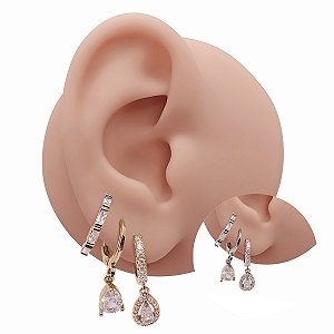 Mix Brincos Folheado Argolas Navete Gota Zircônias
