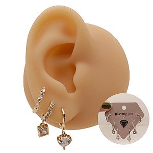 Mix Brincos Folheado Argolas Navete Coração Zircônias