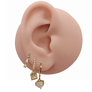 Mix Brincos Folheado Argolas Navete Coração Zircônias