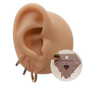 Mix Brincos Folheado Argolas Color Slim Zircônias