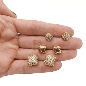 Mix Brincos Folheado Trevos Zircônias