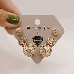 Mix Brincos Folheado Pizza Zircônias