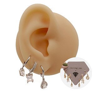 Mix Brincos Folheado Argolas Quadro Zircônias