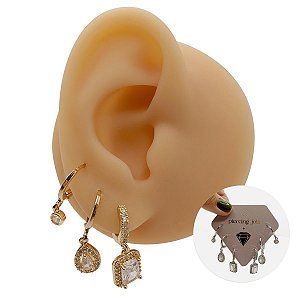 Mix Brincos Folheado Argolas Quadro Zircônias