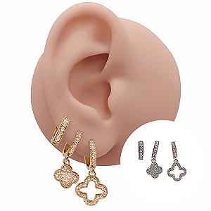 Mix Brincos Folheado Argola Trevo Zircônias