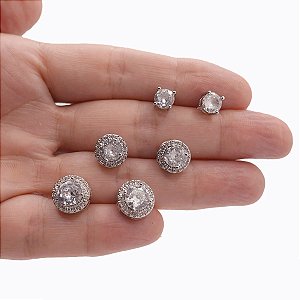 Mix Brincos Folheado Redondo Lady Zircônias