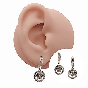 Brinco Argola Clicker Folheado Smile Zircônias