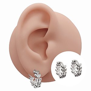 Brinco Argola Folheada Platina Folhas